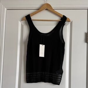 Zara Pointelle Knit Elegant Black Crop Top